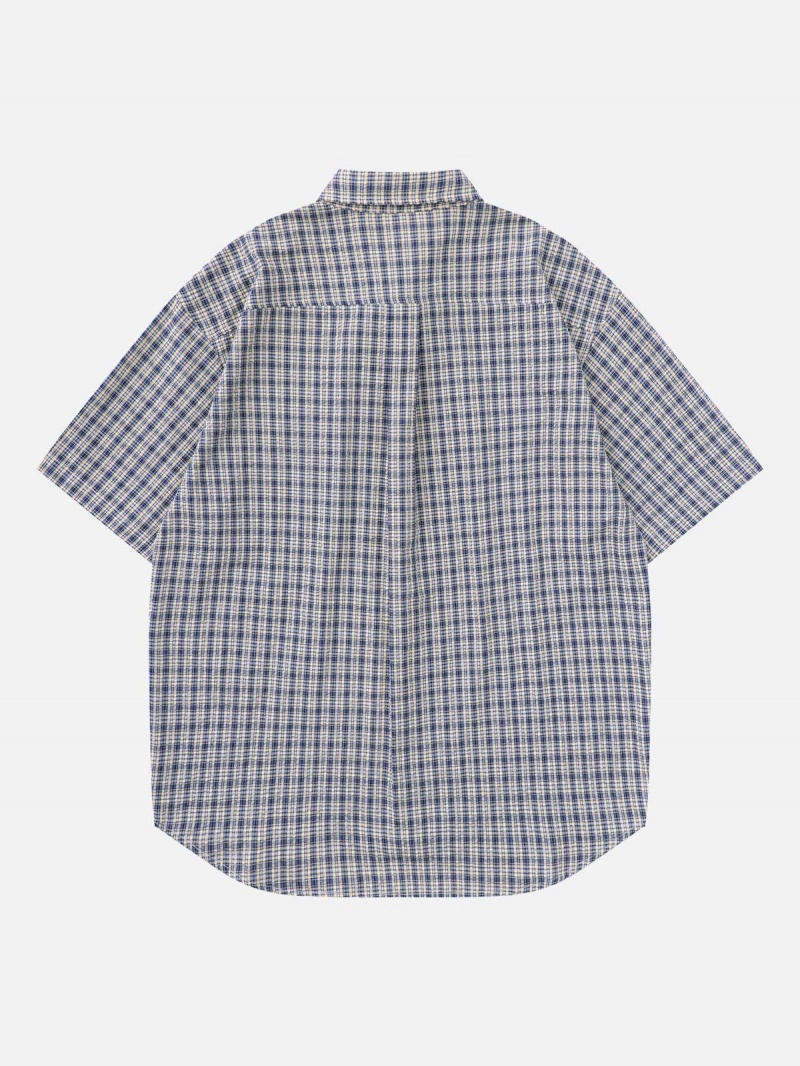 Chemise à Manches Courtes Aelfric Eden Vintage Simplicity Plaid Bleu Marine Bleu | ZYO-75143367